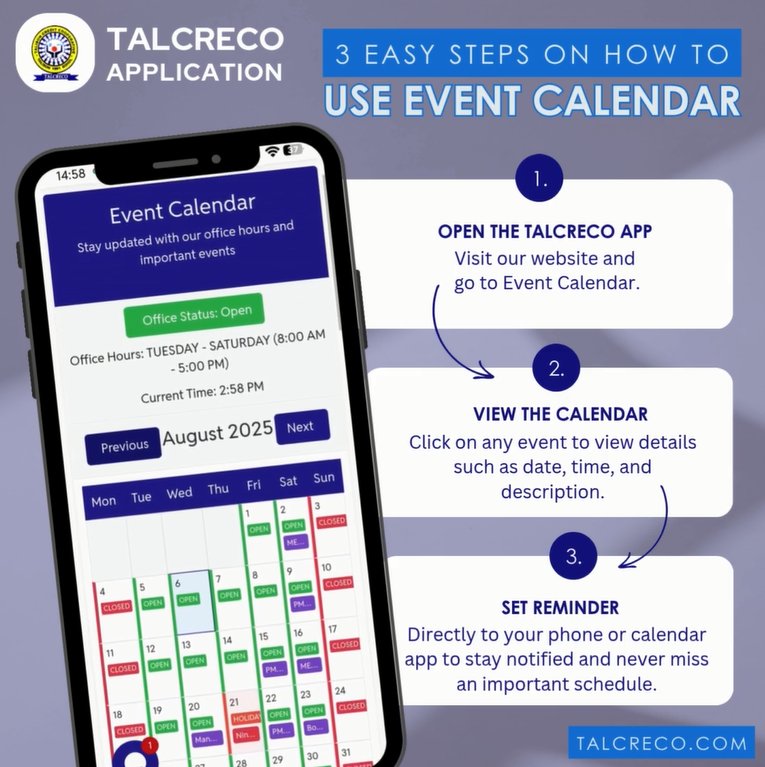 TALCRECO EVENT CALENDAR! 🗓️✨