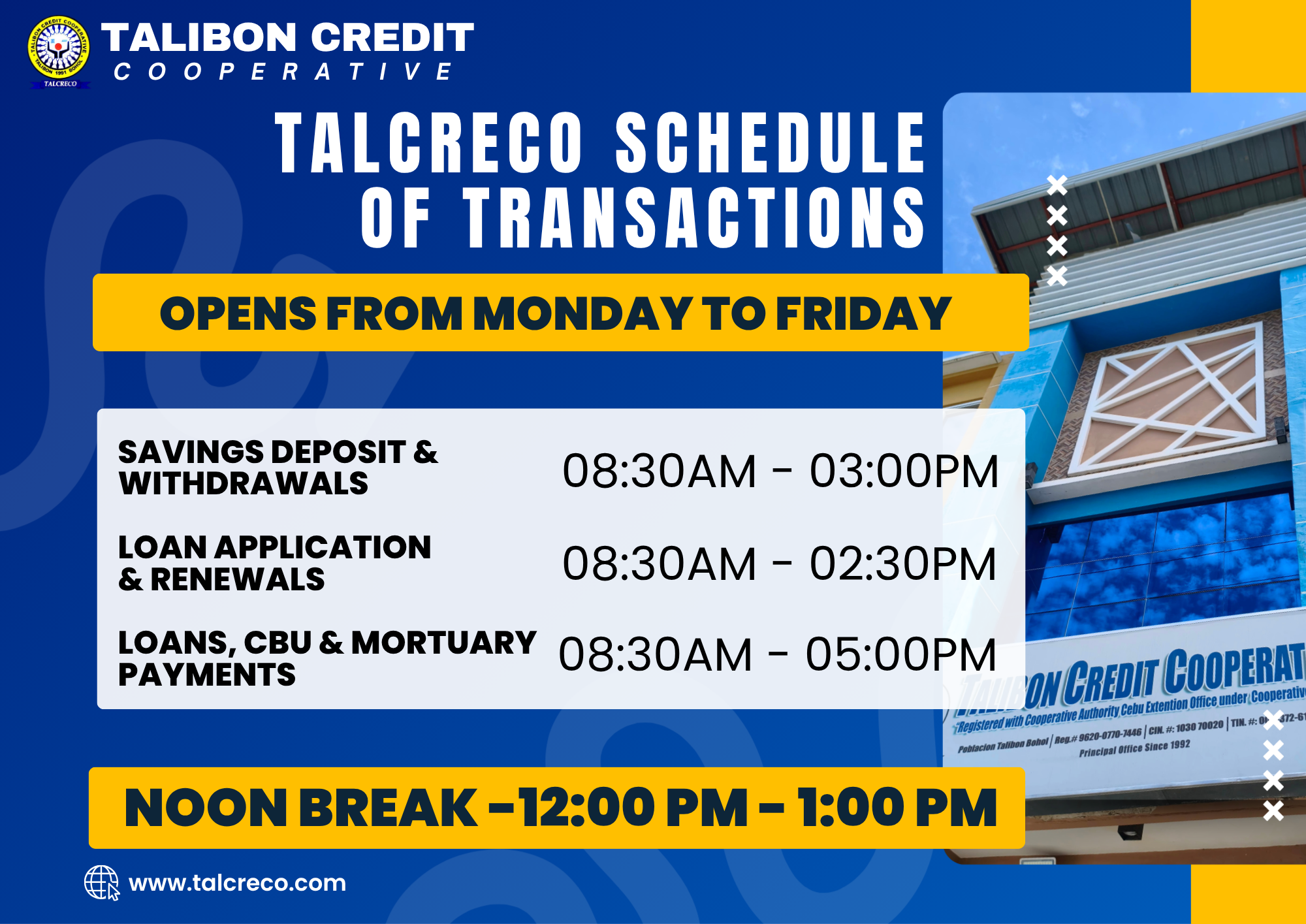 📣 TALCRECO Schedule Update